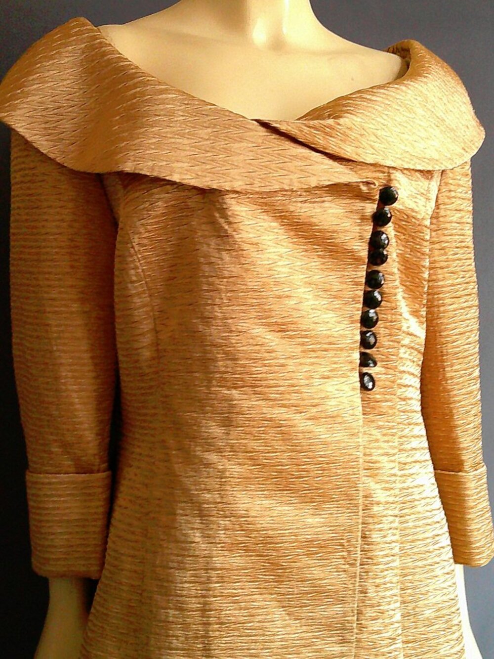 Ashro Gold Textured Wrap Long Party Special Occasion Jacket 16 - Picture 3 of 9
